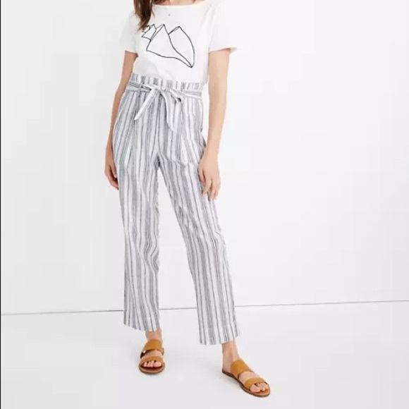 Madewell stripe Linen-Cotton Paperbag Pants - Picture 1 of 7